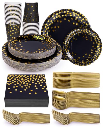 Party Plates Supplies, Party Plates Cups and Napkins Sets with Plastic Knives forks spoons, Disposable Tableware