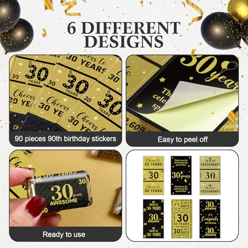 Tenare 90 Pcs Birthday Candy Wrappers Stickers