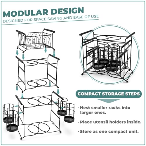 Sorbus Buffet Caddy — 7-Piece Stackable Set Includes Plate, Napkin, and Silverware Holder, 3-Tier Detachable Tabletop Organizer Ideal for Kitchen, Dining, Entertaining, Parties, Thanksgiving