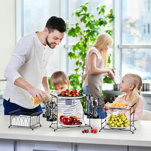 Sorbus Buffet Caddy — 7-Piece Stackable Set Includes Plate, Napkin, and Silverware Holder, 3-Tier Detachable Tabletop Organizer Ideal for Kitchen, Dining, Entertaining, Parties, Thanksgiving