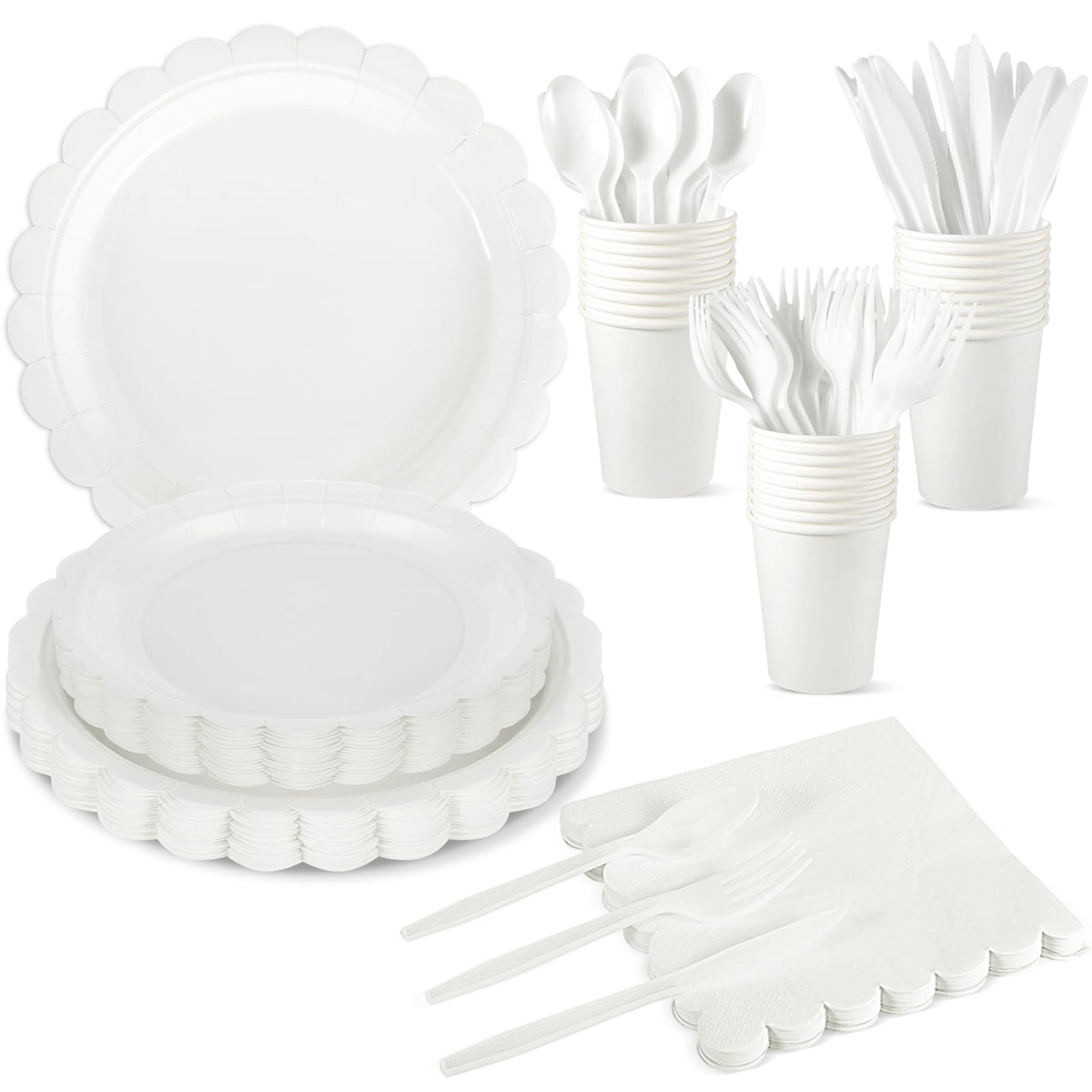 Scalloped Disposable Party Tableware Set for 25–50 Guests