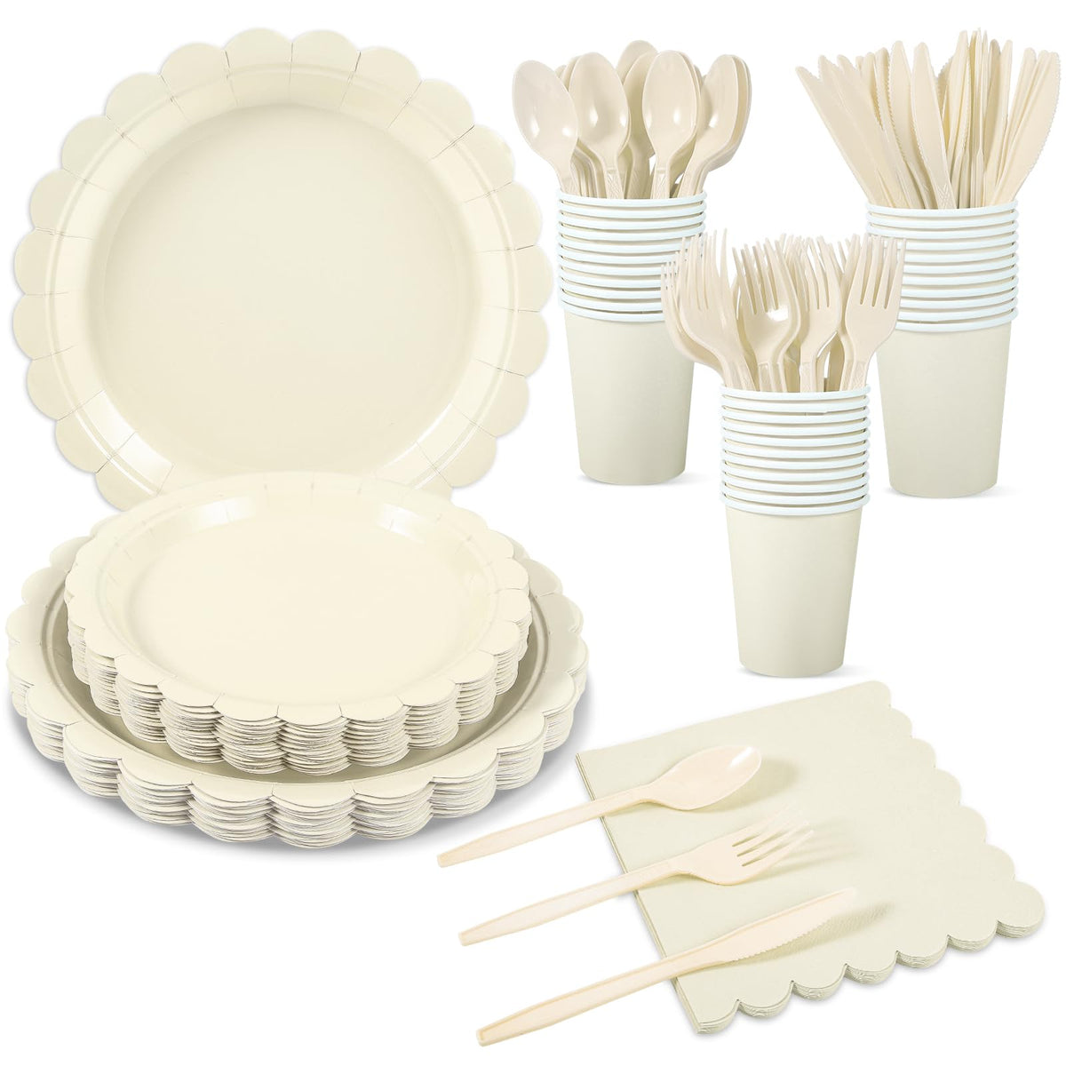 Scalloped Disposable Party Tableware Set for 25–50 Guests