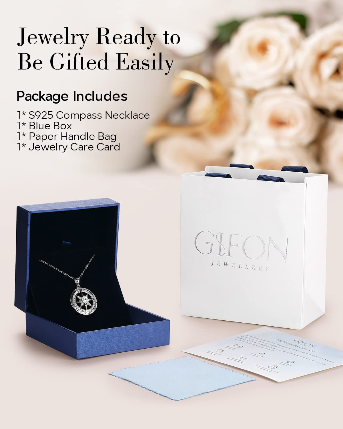 Compass Necklace Women, Gifts Anniversary Wife, 925 Silver Love Jewelry Her
