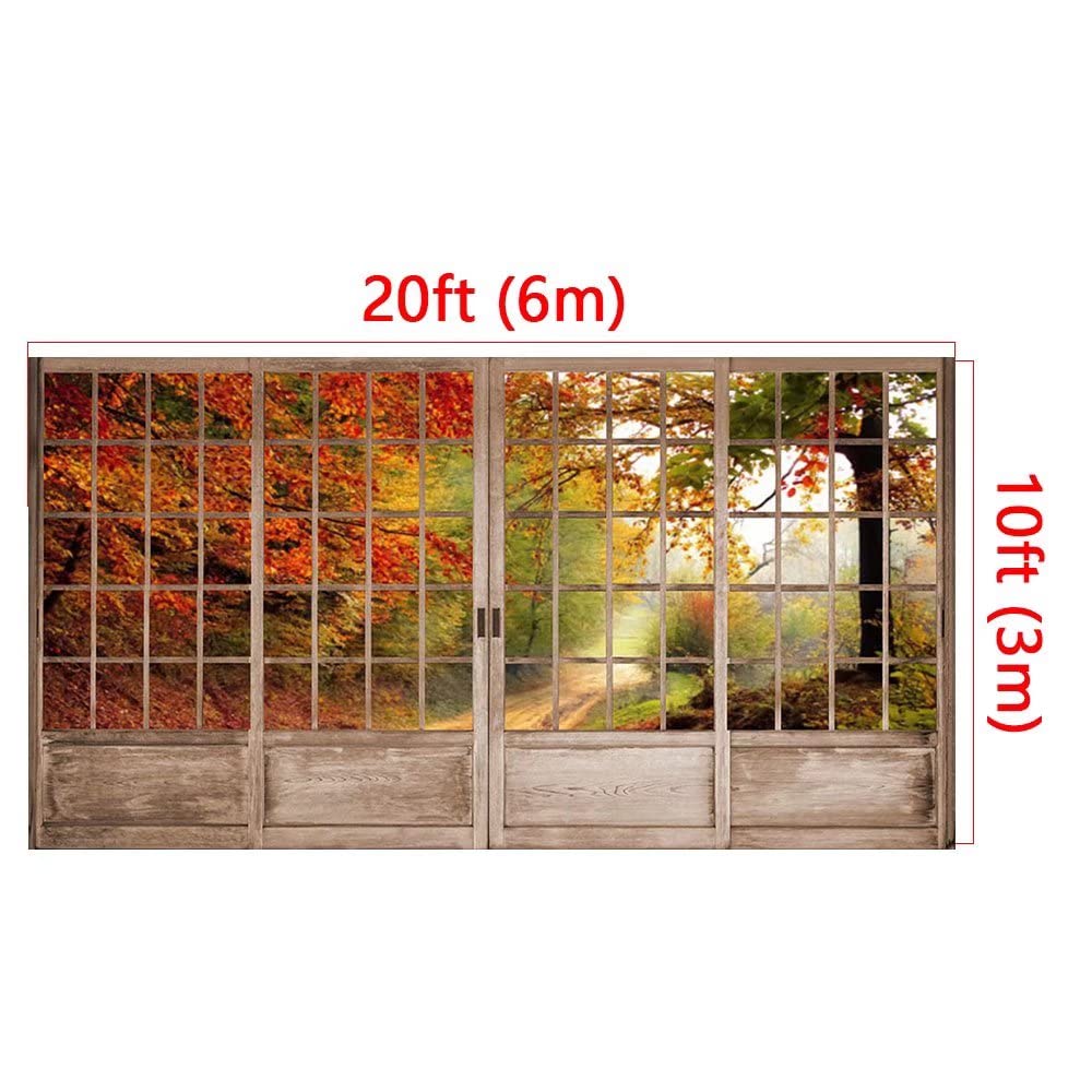 Kate 20x10ft Autumn Backdrop for Photography Window Sceney Maple Leaves Indoor Decoration Newborn Background Photo Studio Props