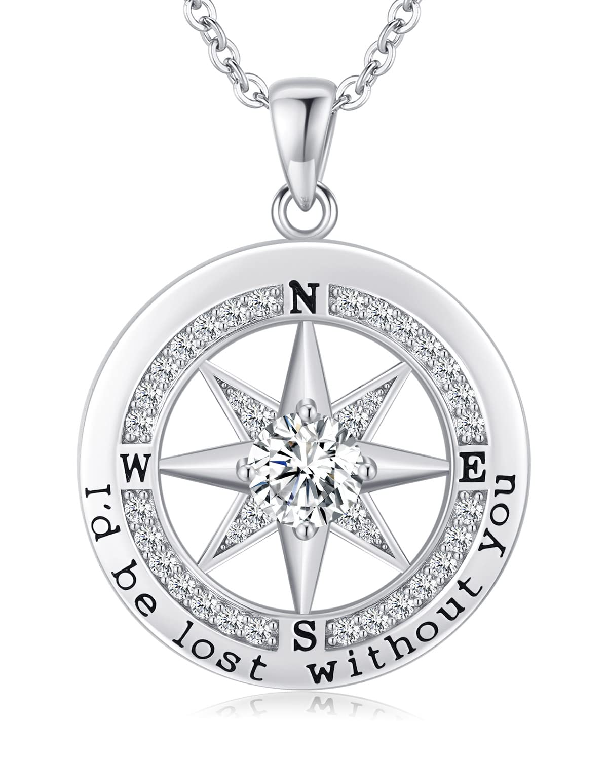 Compass Necklace Women, Gifts Anniversary Wife, 925 Silver Love Jewelry Her