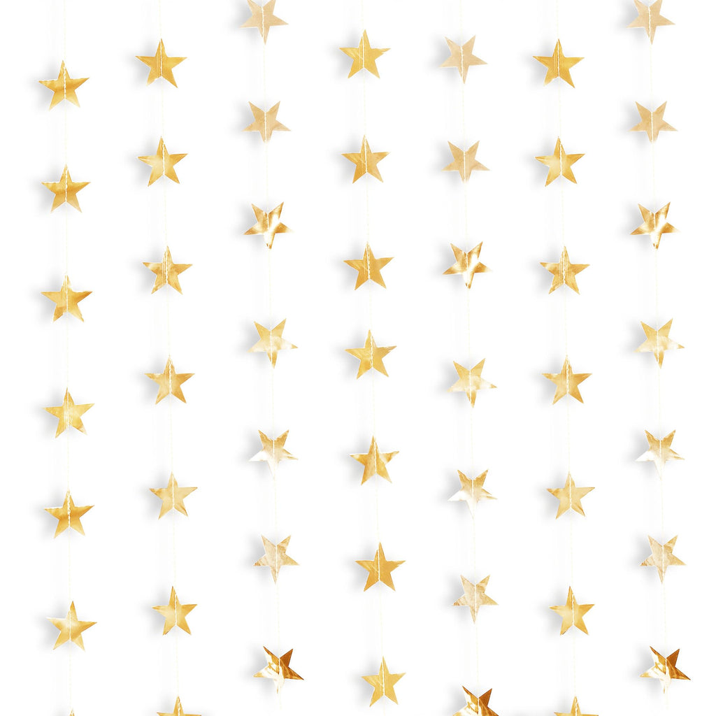 CANREVEL Pre-Strung Gold Star Garland Banner 156 Ft Hanging Star Decoration