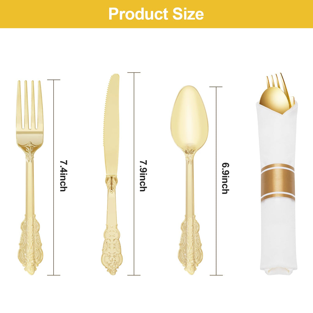 Bestluck Plastic Silverware with Pre Rolled Napkin