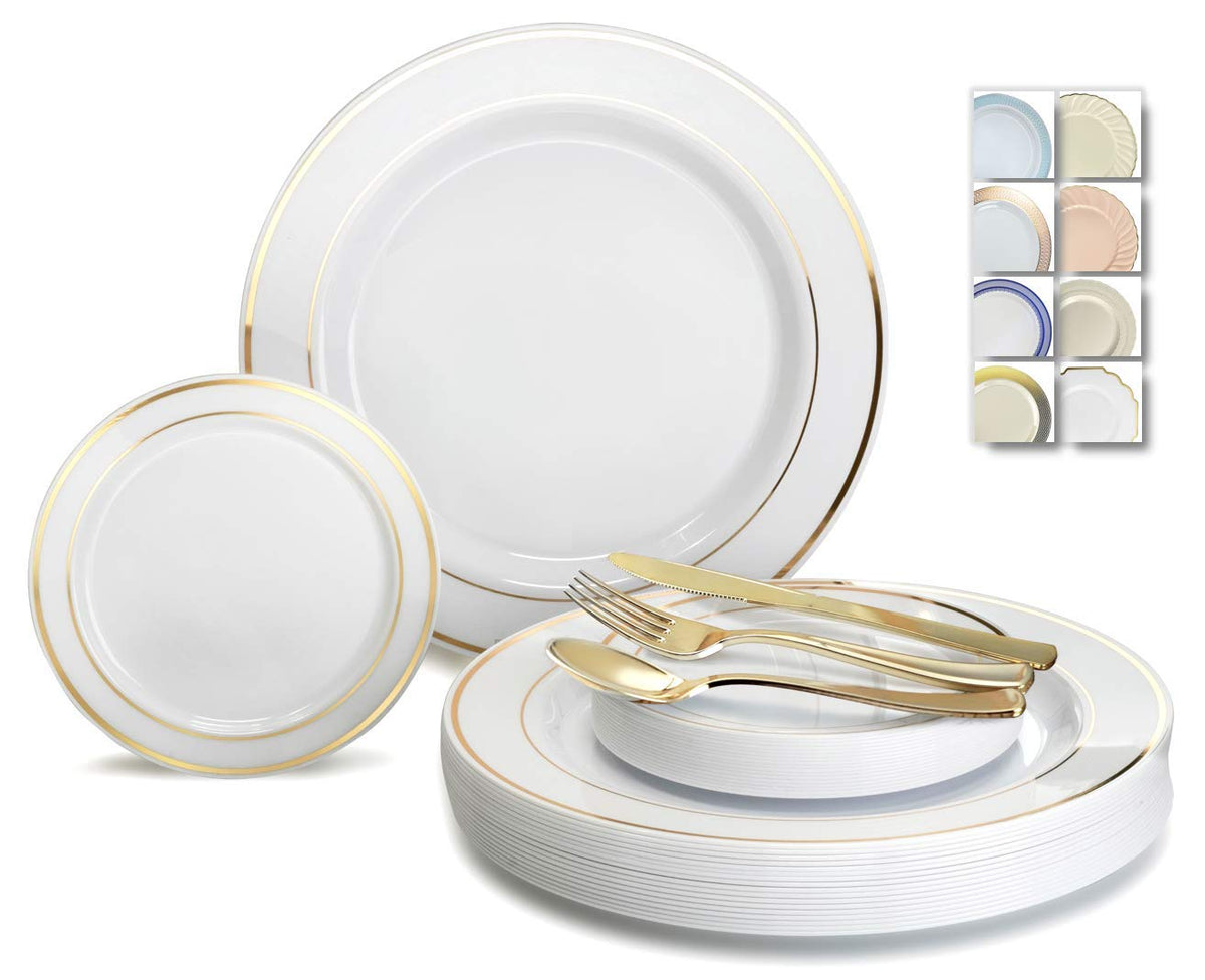 OCCASIONS 50-125-175-Combos Pieces GOLD (25 Guests) 10.5'', 6.25'' + Silverware