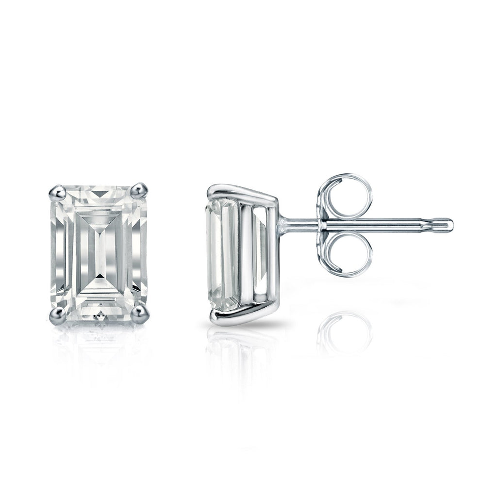 Diamond Wish IGI Certified 2 Carat Diamond Stud Earrings in 14k White Gold Emerald Cut (cttw, G-H, VS2-SI1) 4-Prong