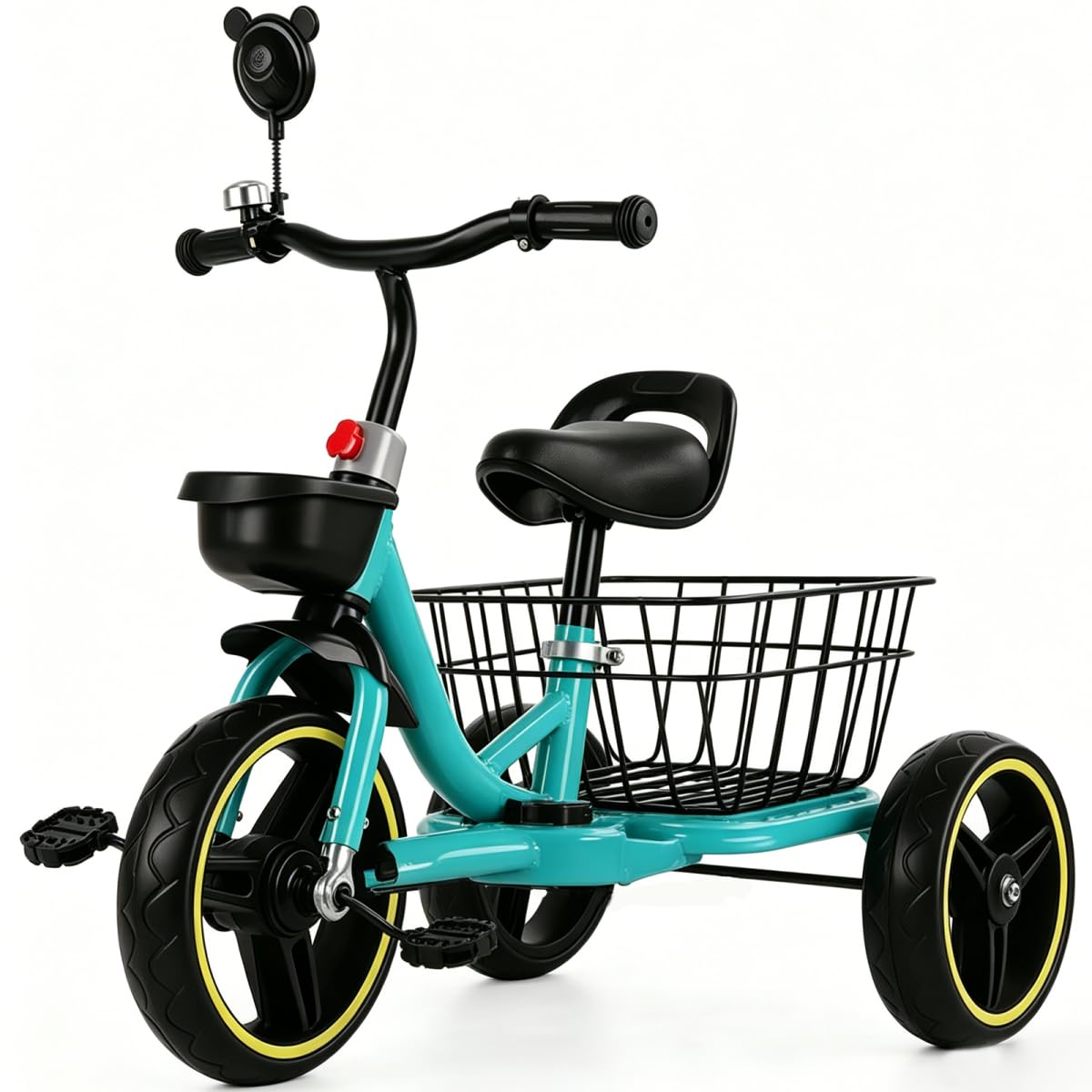 Kids Tricycle for Aged 1-4,Carbon Steel Frame Foam Wheels Triangular Structure Ride-On Toy,Three Wheels Trike with Adjustable Seat Front Rear Storage Baskets,Max Load 55lbs