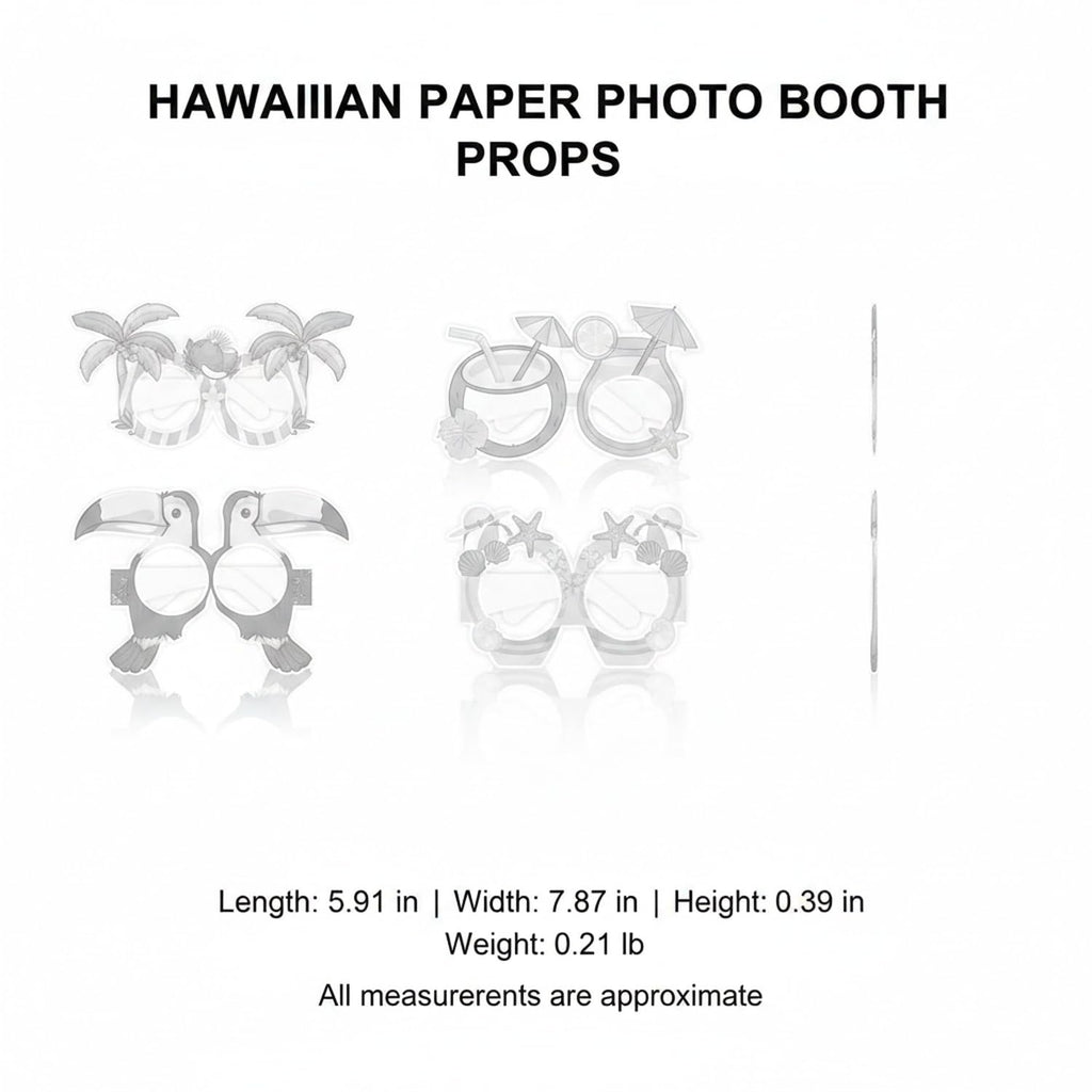 Syyavrrta Paper Photo Booth Props, Hawaiian Themed Wearable Cutouts for Luau and Beach Parties, 8-Piece Set with Tropical Designs