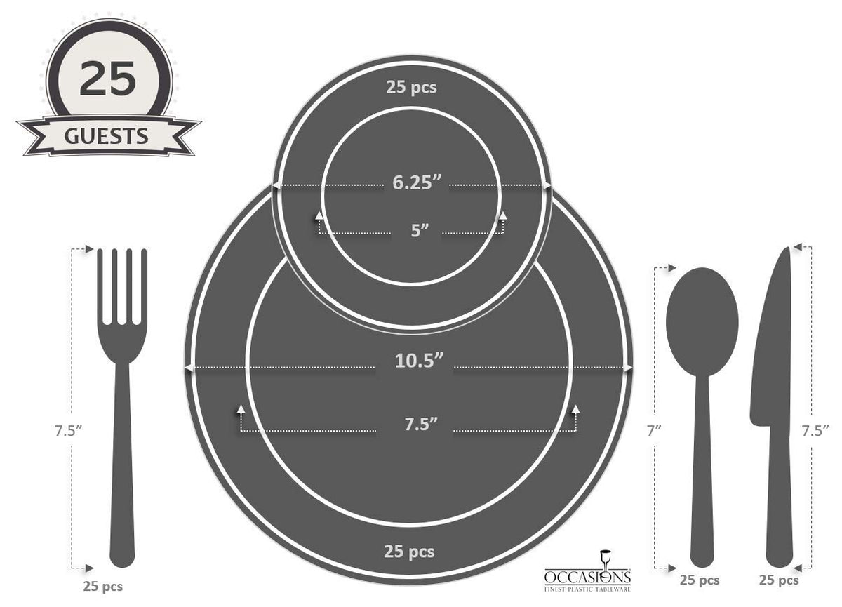 OCCASIONS 50-125-175-Combos Pieces GOLD (25 Guests) 10.5'', 6.25'' + Silverware