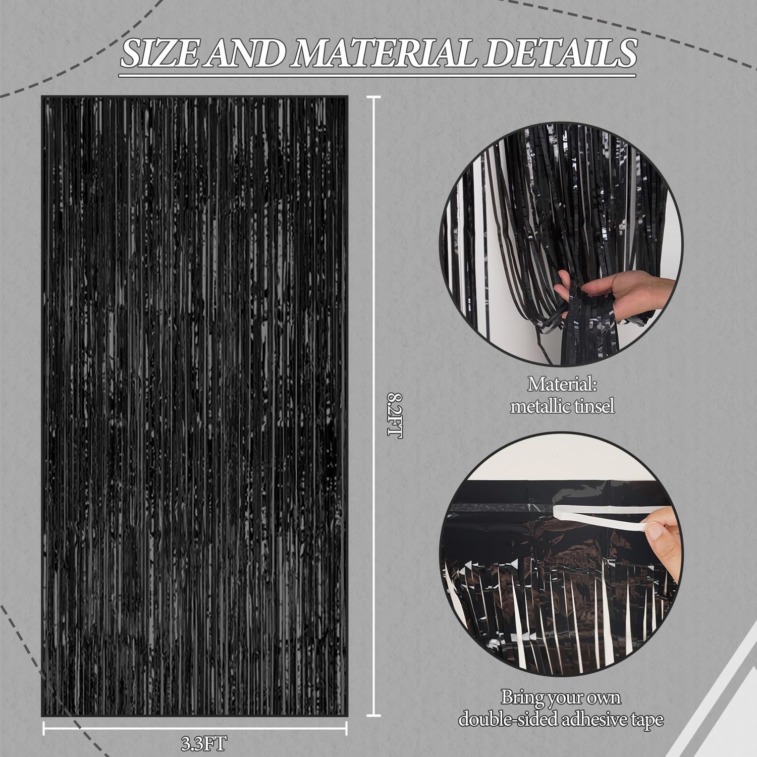 DECOCKRAT 3 Pack Foil Fringe Backdrop - Shiny Tinsel Curtains for Party Decoration/Photo Booth Props - 3.3x8.2 FT Metallic Foil Backdrop for Birthday, Wedding, Graduation, Christmas.