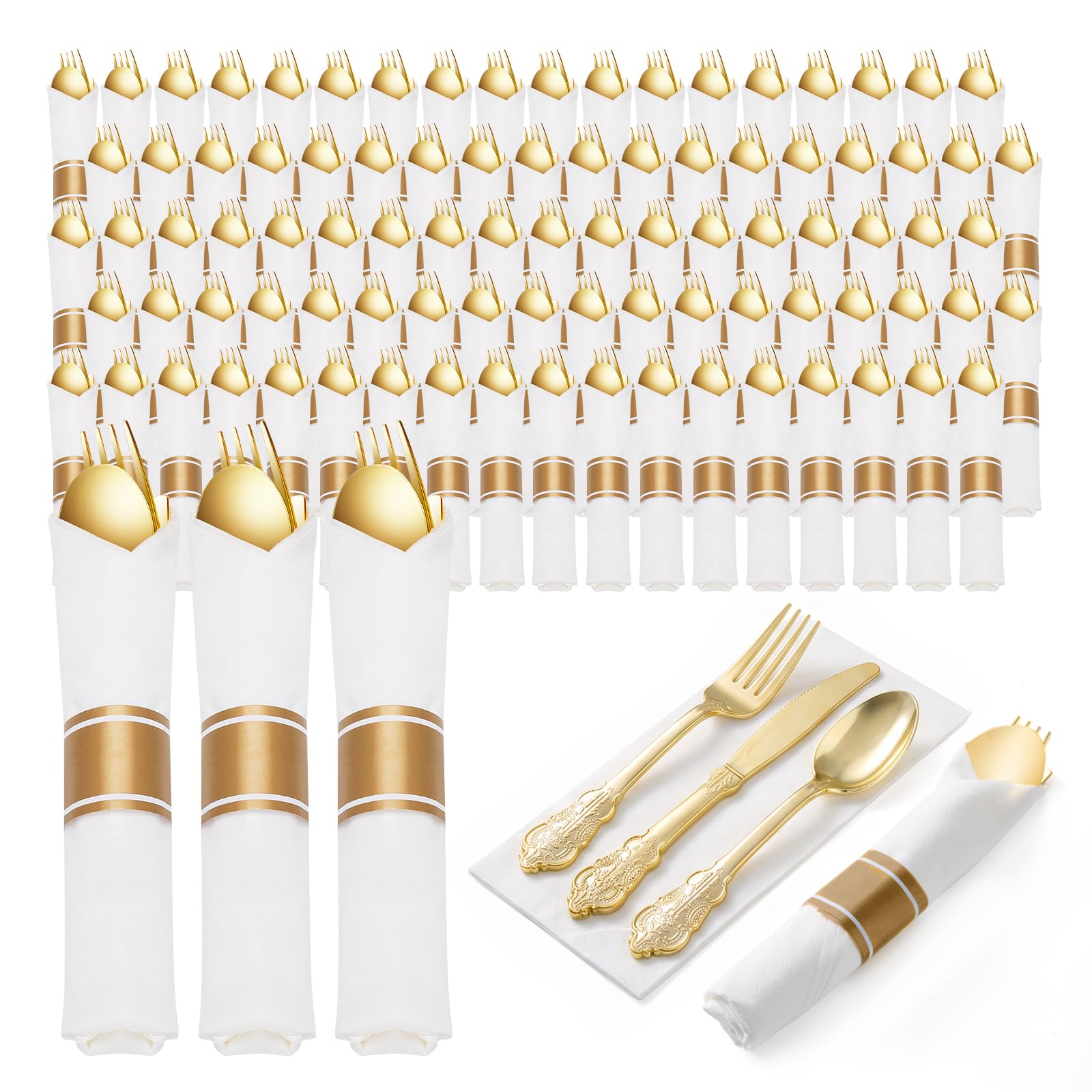 Bestluck Plastic Silverware with Pre Rolled Napkin