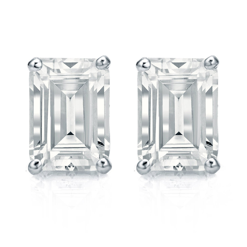 Diamond Wish IGI Certified 2 Carat Diamond Stud Earrings in 14k White Gold Emerald Cut (cttw, G-H, VS2-SI1) 4-Prong