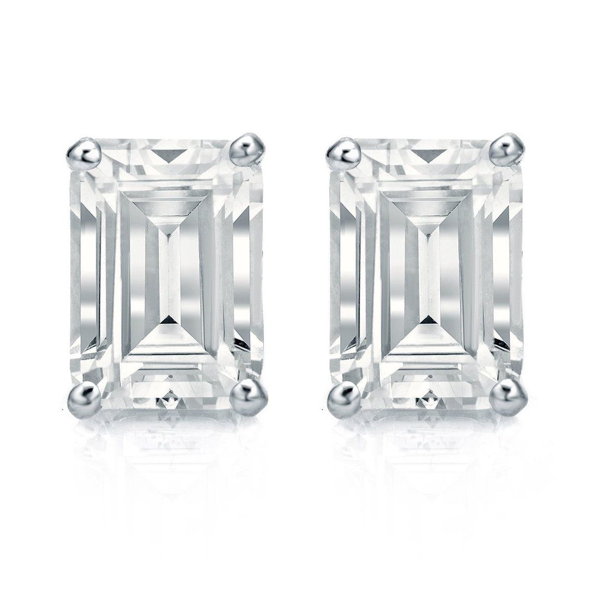 Diamond Wish IGI Certified 2 Carat Diamond Stud Earrings in 14k White Gold Emerald Cut (cttw, G-H, VS2-SI1) 4-Prong
