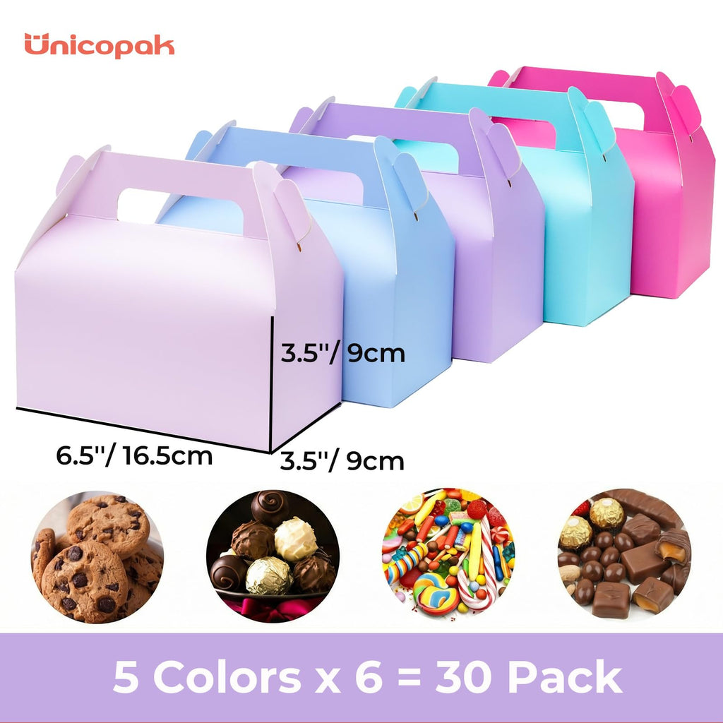 UnicoPak 30 Pack Gable Boxes Party Favor Boxes Treat Boxes Gift Boxes Goodie Boxes