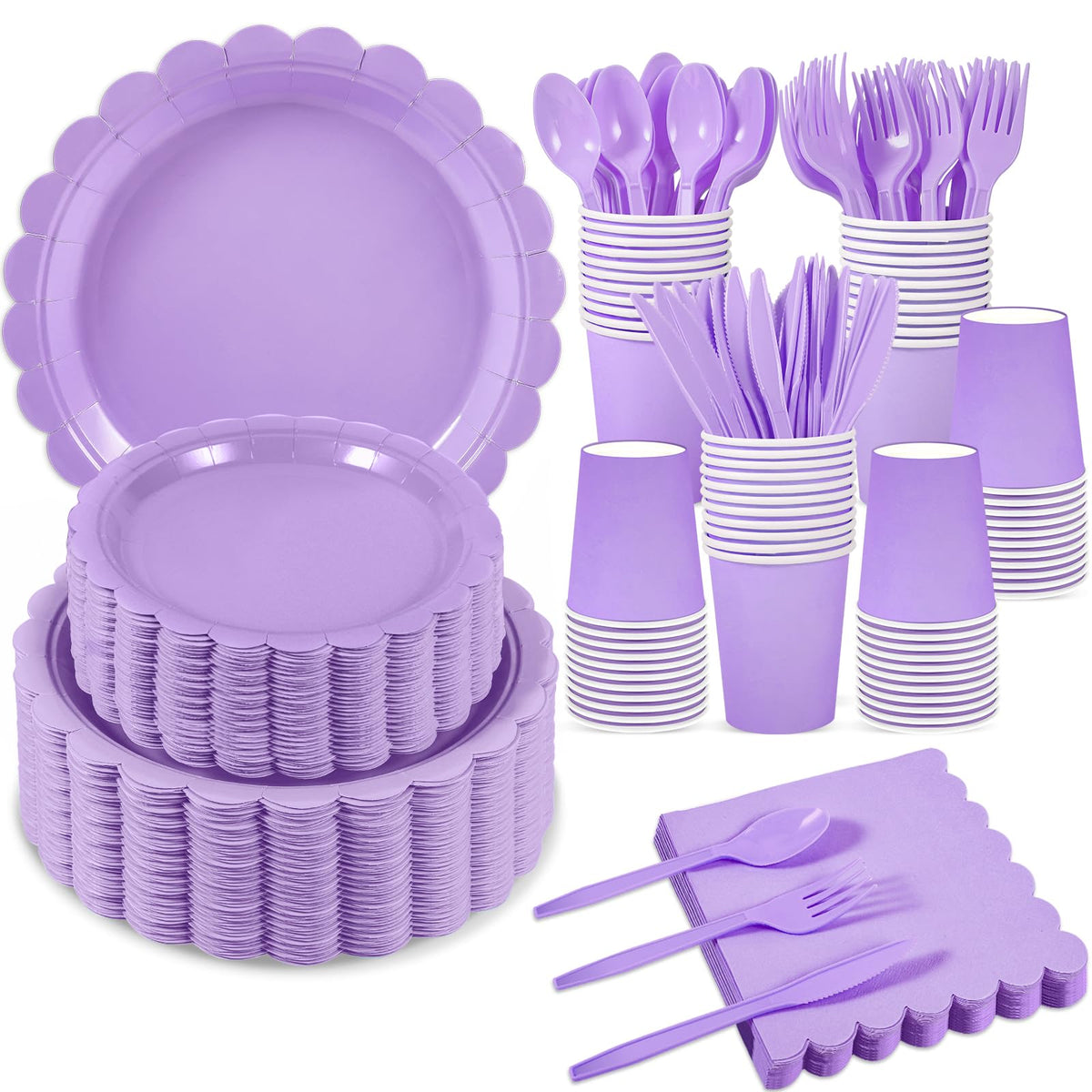 Scalloped Disposable Party Tableware Set for 25–50 Guests