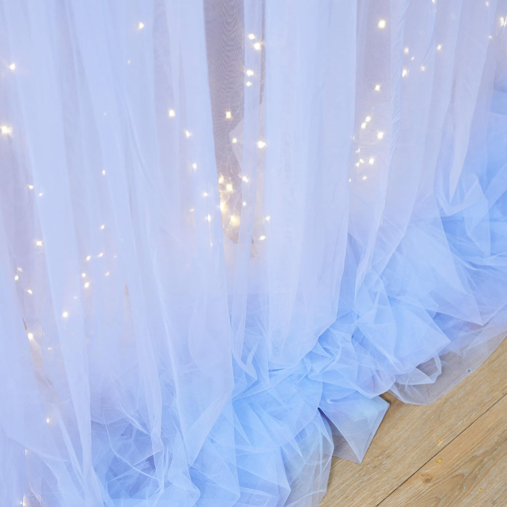Sheer Tulle Backdrop Curtains with Lights String for Parites Wedding Chiffon Backdrop Curtain for Bridal Shower Baby Shower Birthday Party Photo Shoot Background Wall Decorations