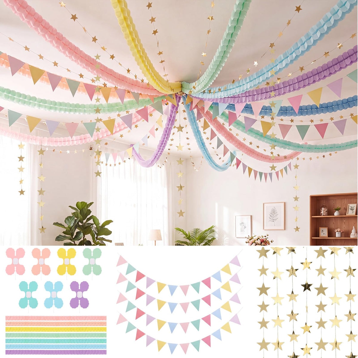 Frienda 15 Pcs Paper Chains Strips Set, Party Decorations