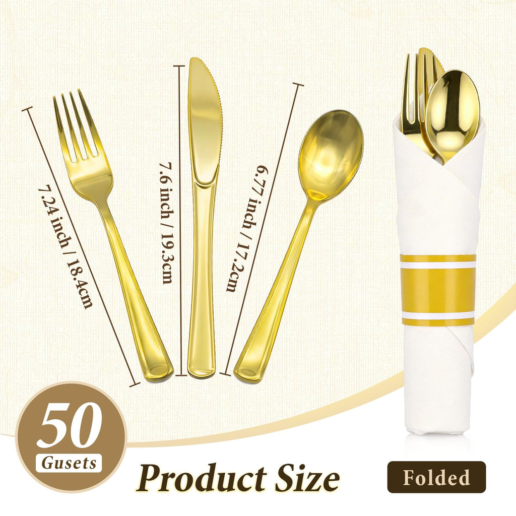 cheerserve Plastic Silverware Set Include Forks,Knives,Spoons and Napkins Heavy Duty Plastic Utensils for Party,Wedding