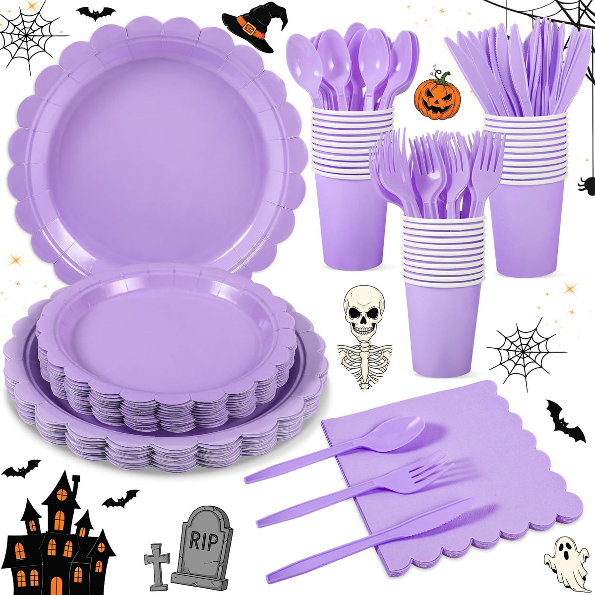 Scalloped Disposable Party Tableware Set for 25–50 Guests