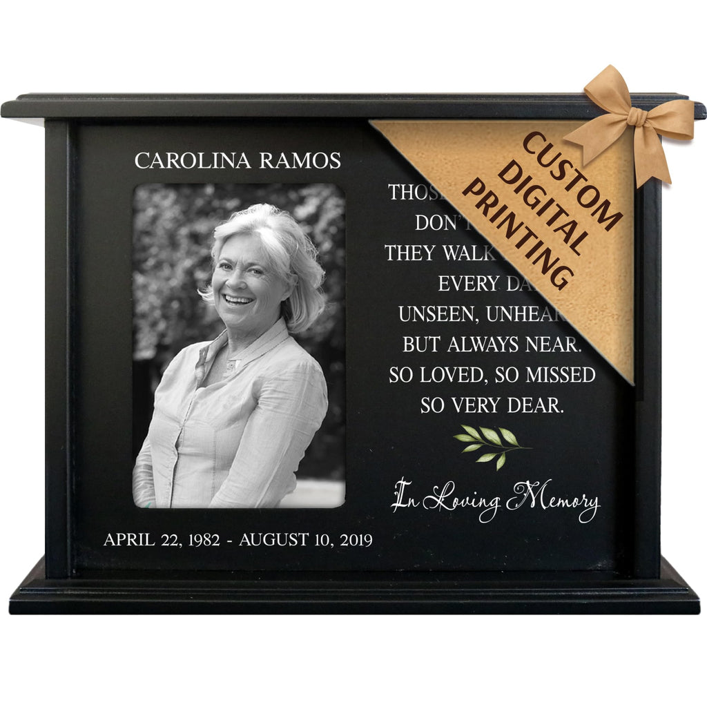 LifeSong Milestones Personalized Engraved Wooden Cremation Urn Box for Adult Human Ashes 4.5x9in Holds 4x6 Photo Picture Frame for Loss of Loved One Those who we love Holds 175cu.in Human Ashes