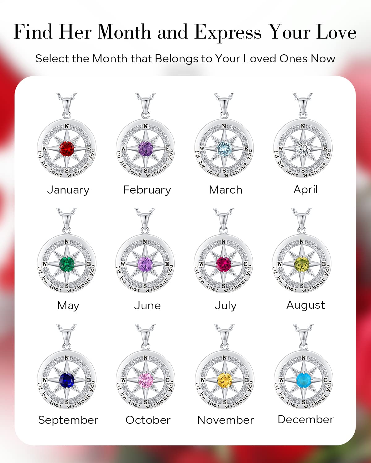 Compass Necklace Women, Gifts Anniversary Wife, 925 Silver Love Jewelry Her