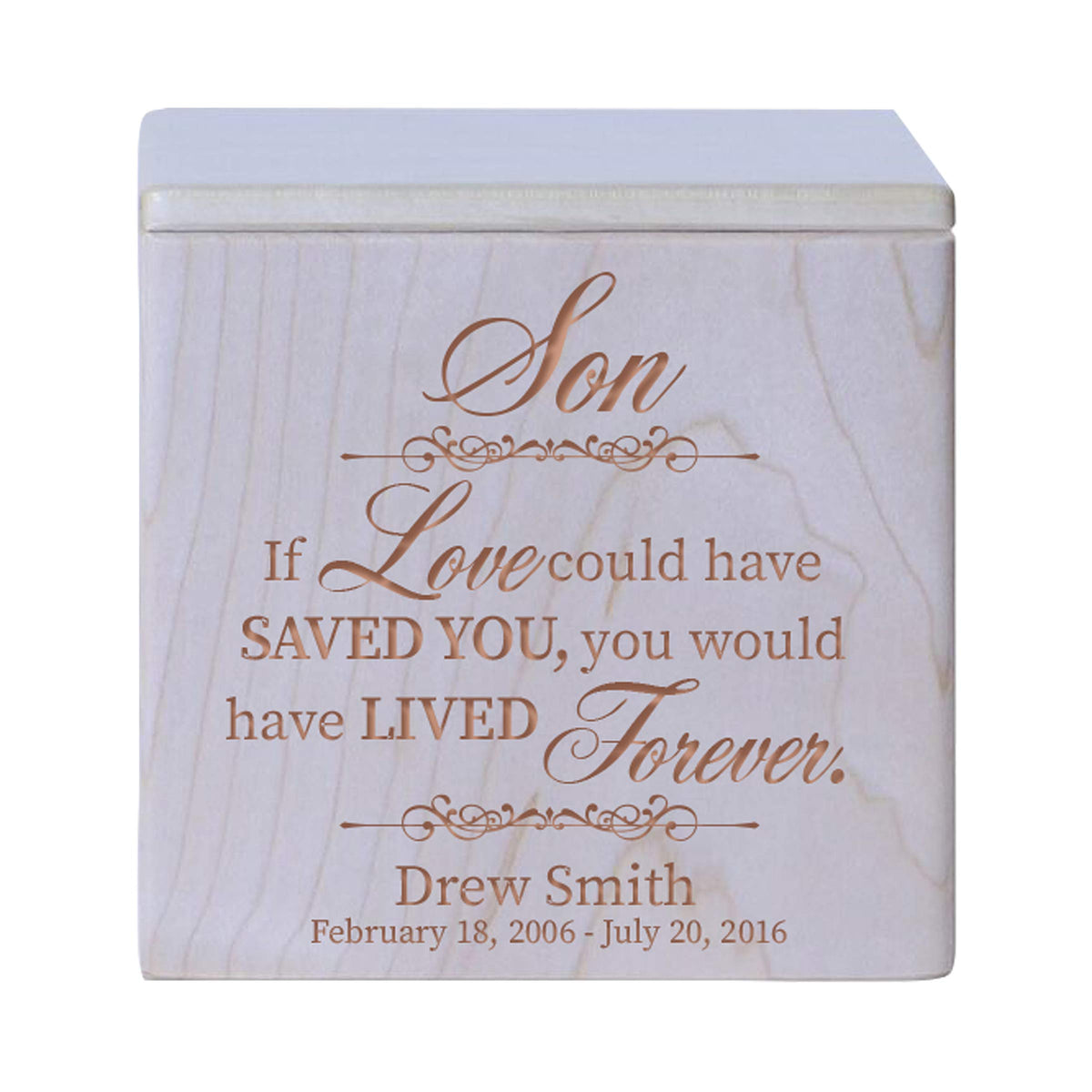 Personalized Small Wooden Cremation Urn for Son’s Ashes