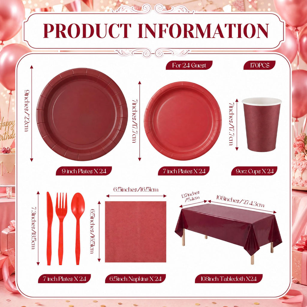 Havawish Burgundy Red Party Tableware Set for Serves Guests