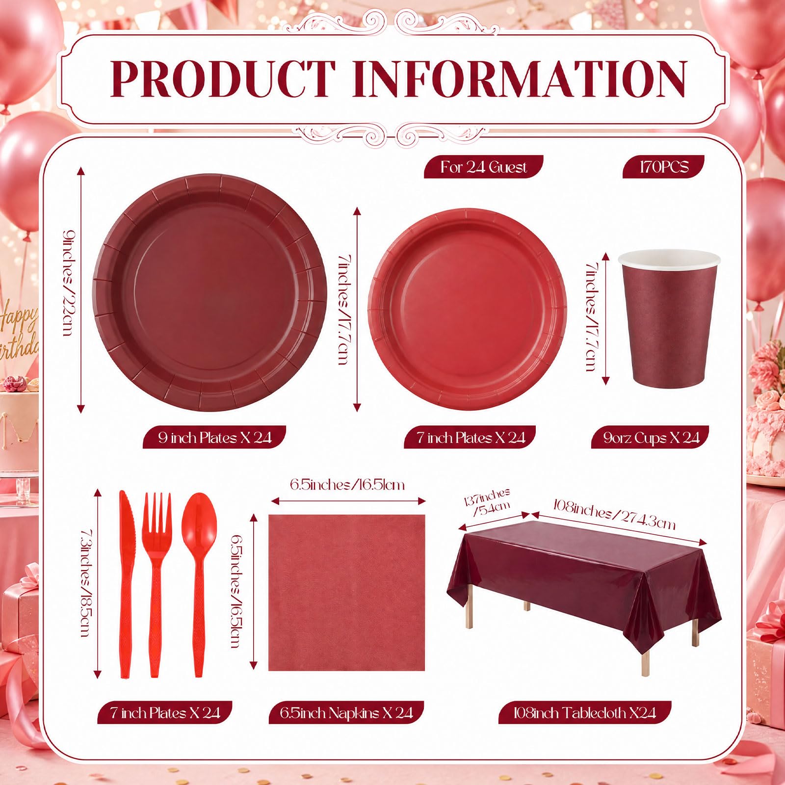 Havawish Burgundy Red Party Tableware Set for Serves Guests
