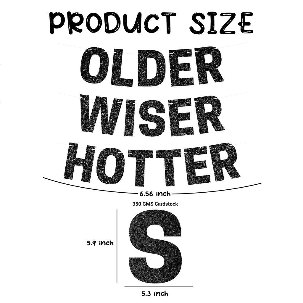 Older Wiser Hotter Banner, Red Glitter Birthday Celebration Decorations, DIY Birthday Banner Backdrop Wall Decor Party Supplies for 30th - 80th