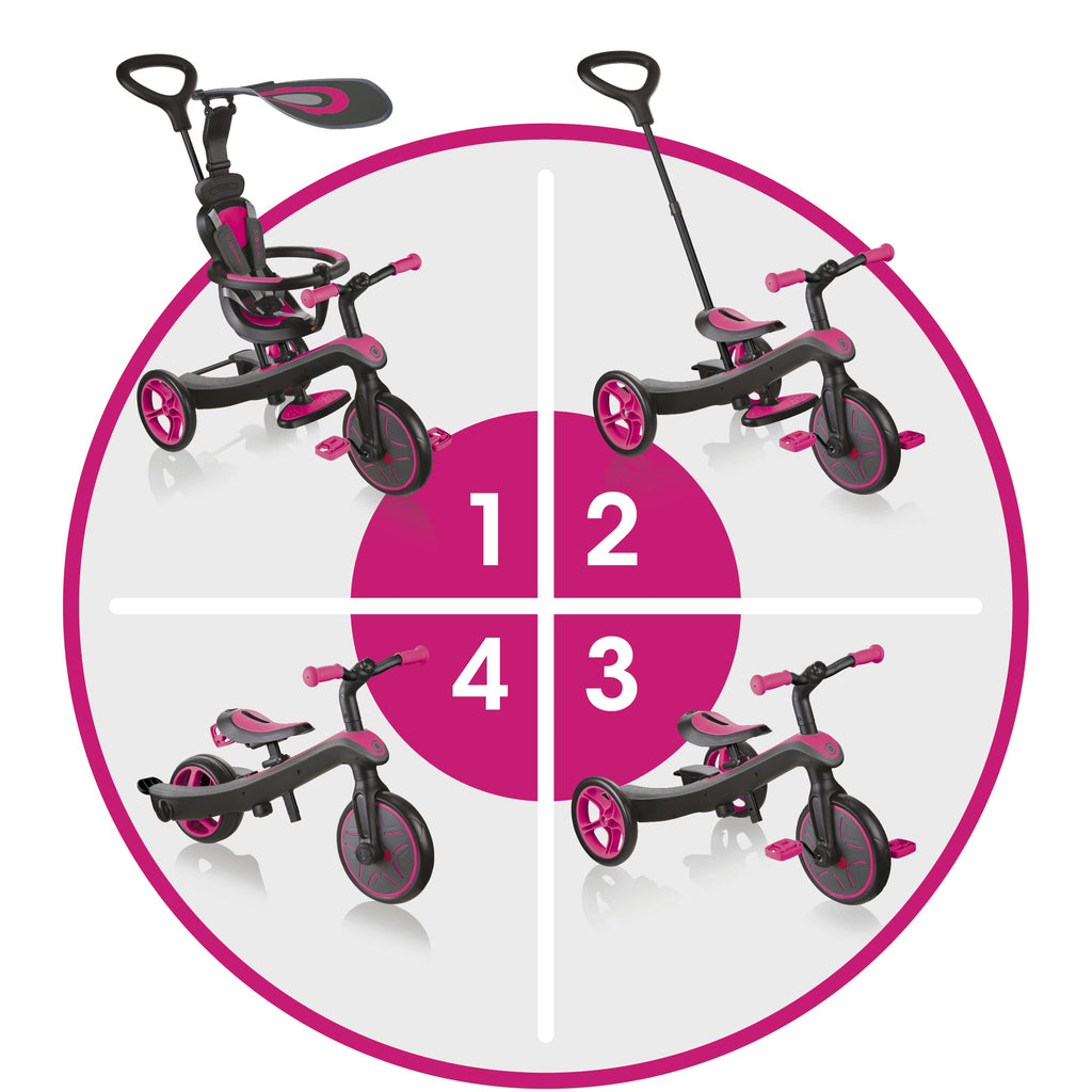 Globber 4 in 1 Trike Explorer - Transforms into a Balance Bike, for 1, 2 or 3 Year Olds, 4 Modes from Assisted Tricycle to Balance Bike Mode, Outdoor Ride on Toy for Boys and Girls