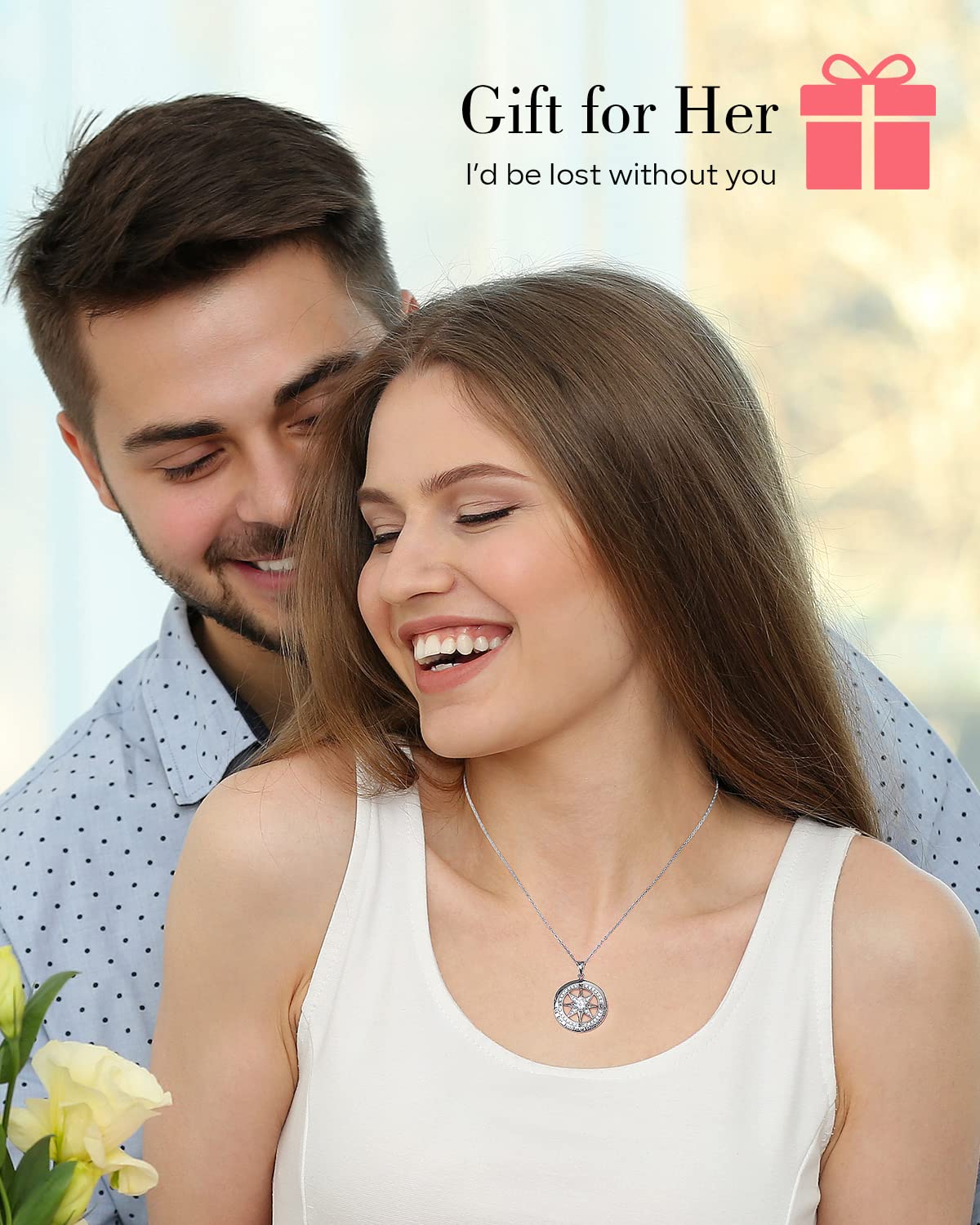 Compass Necklace Women, Gifts Anniversary Wife, 925 Silver Love Jewelry Her