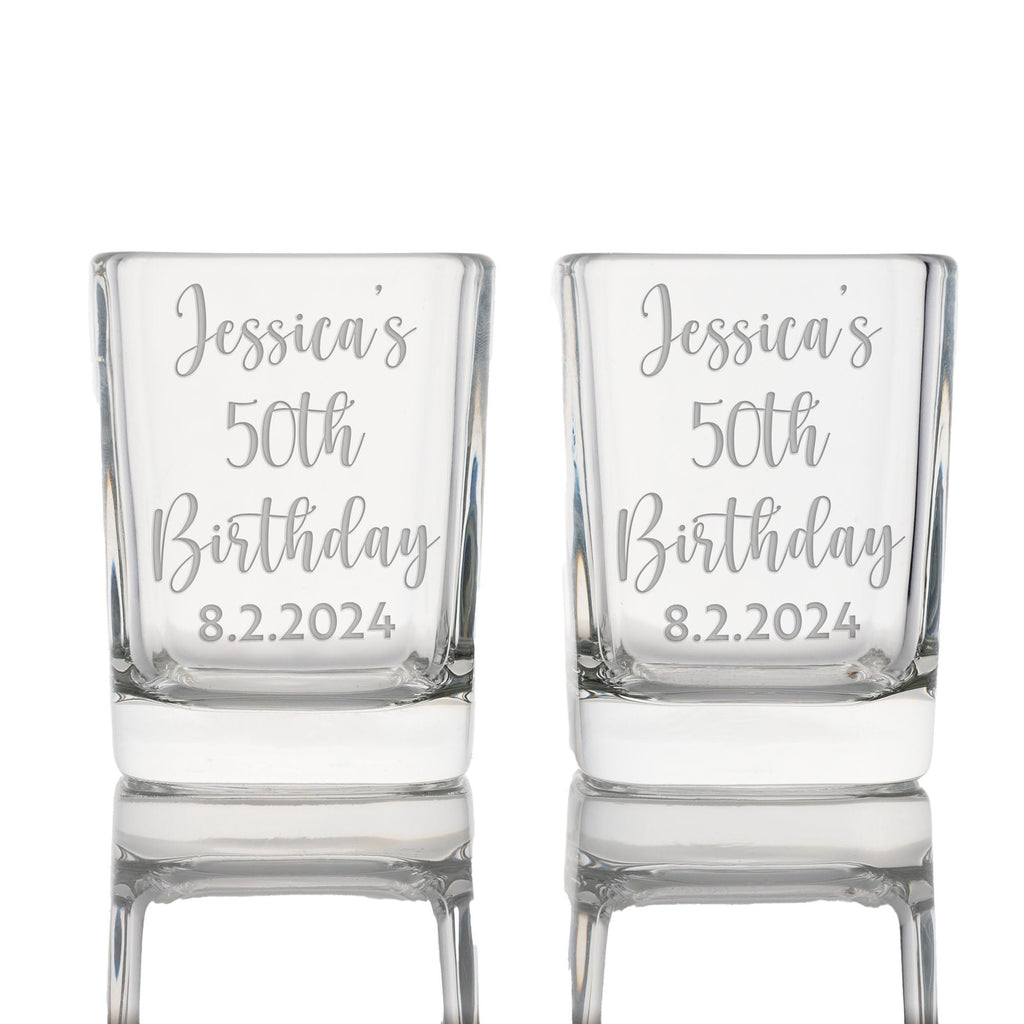 Custom 2 oz Shot Glass - Set of Glasses Personalized with Name and Birthday - Ideal for 21st, 30th, 40th, 50th Birthday Party Favors and Gifts