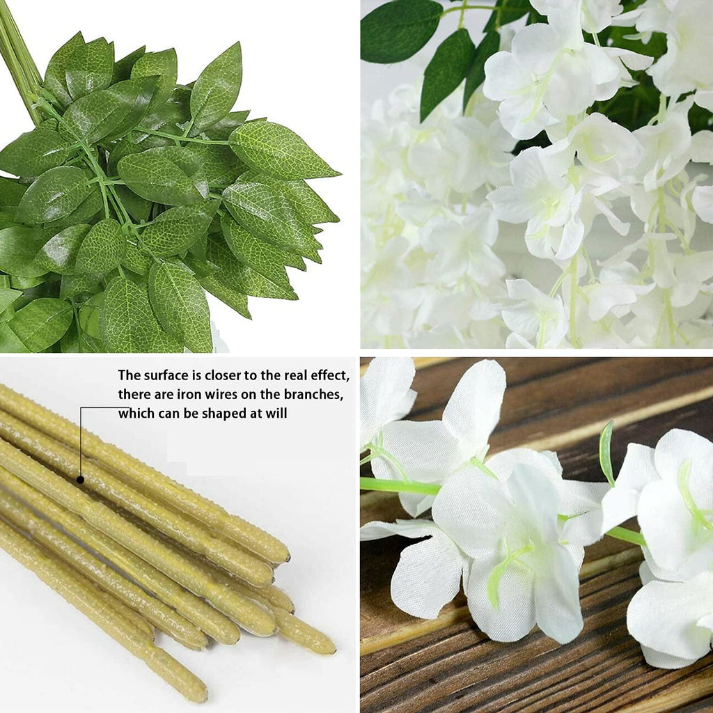 WEISPARK Fake Hanging Flowers - 12 Pieces 3.75 Feet/Piece Artificial Wisteria Vine Ratta Hanging Garland Silk Flowers for Home Party Wedding Decor