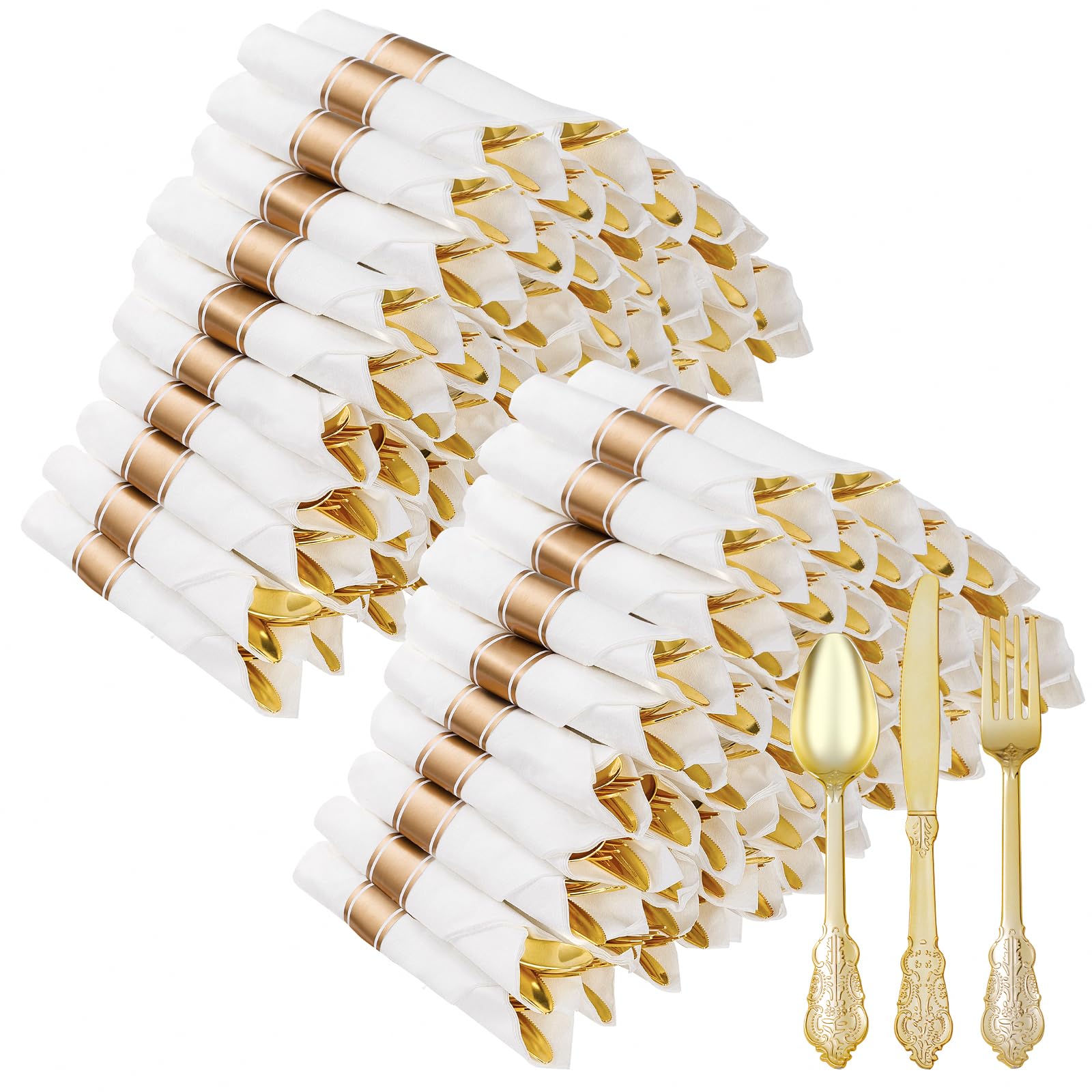Bestluck Plastic Silverware with Pre Rolled Napkin
