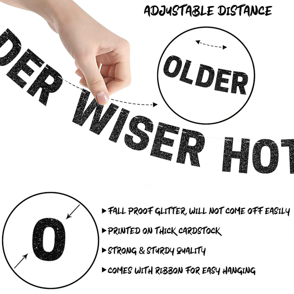 Older Wiser Hotter Banner, Red Glitter Birthday Celebration Decorations, DIY Birthday Banner Backdrop Wall Decor Party Supplies for 30th - 80th