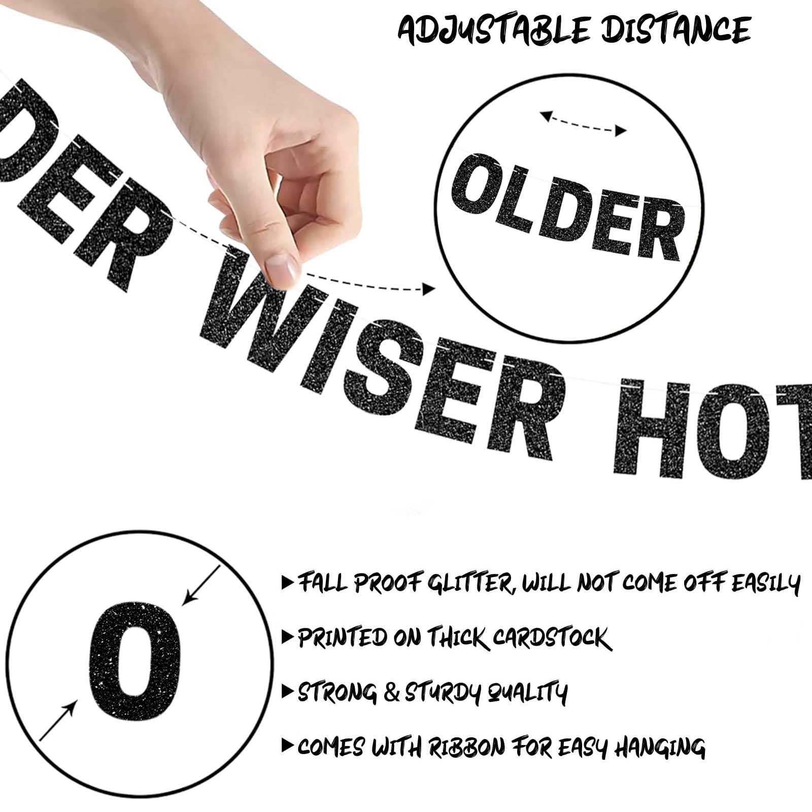Older Wiser Hotter Banner, Red Glitter Birthday Celebration Decorations, DIY Birthday Banner Backdrop Wall Decor Party Supplies for 30th - 80th