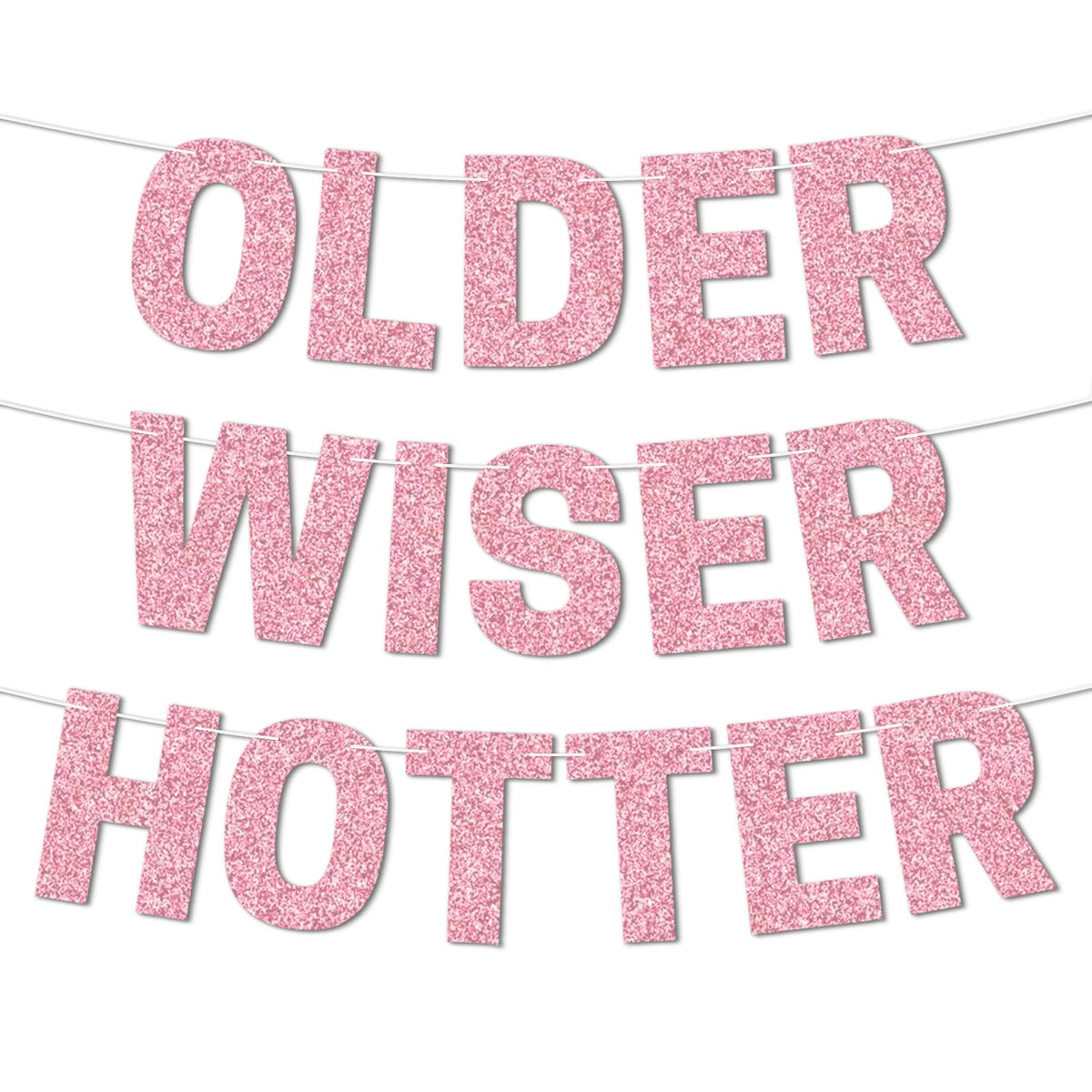 Older Wiser Hotter Red Glitter Milestone Birthday Banner