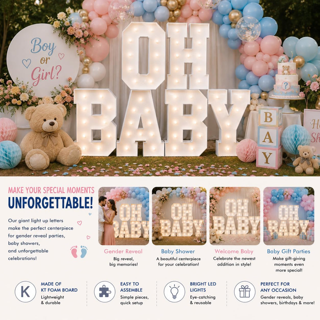 【OH Baby】 Letter 3FT/4FT, neon, Suitable for Birthday Parties, Baptism Day Commemorative Events, engagements, Wedding Parties, proposals, Event Decoration