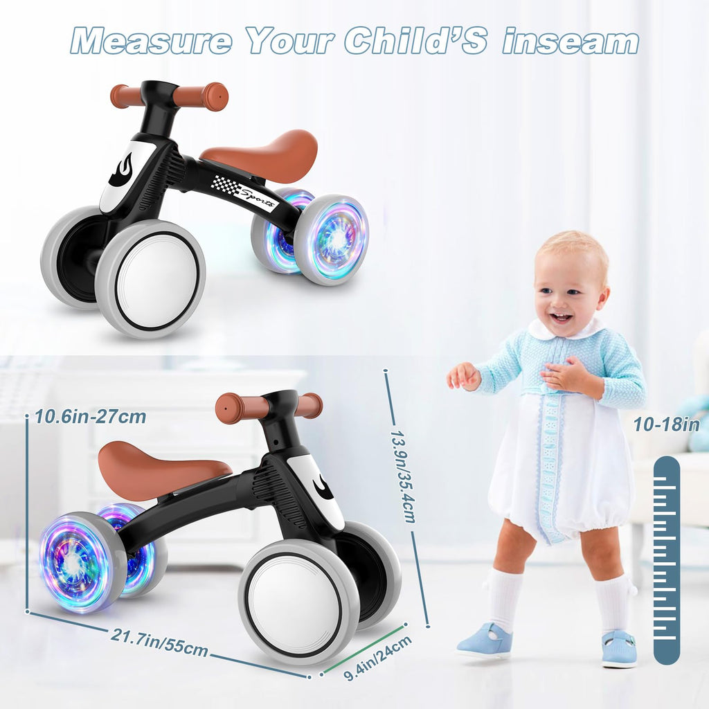 Colorful Lighting Baby Balance Bike Toys for 1 Year Old Boy Girl Gifts, 10-36 Month Toddler Balance Bike, No Pedal 4 Silence Wheels & Soft Seat First Bike, One Year Old Boy Girl Birthday Gifts.