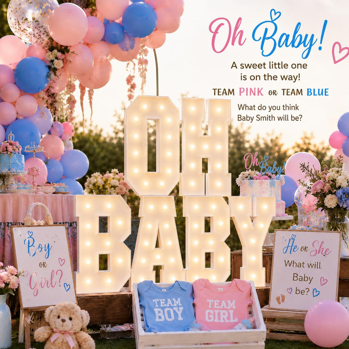 5FT Illuminated OH BABY LED Sign for Baby Shower Parties