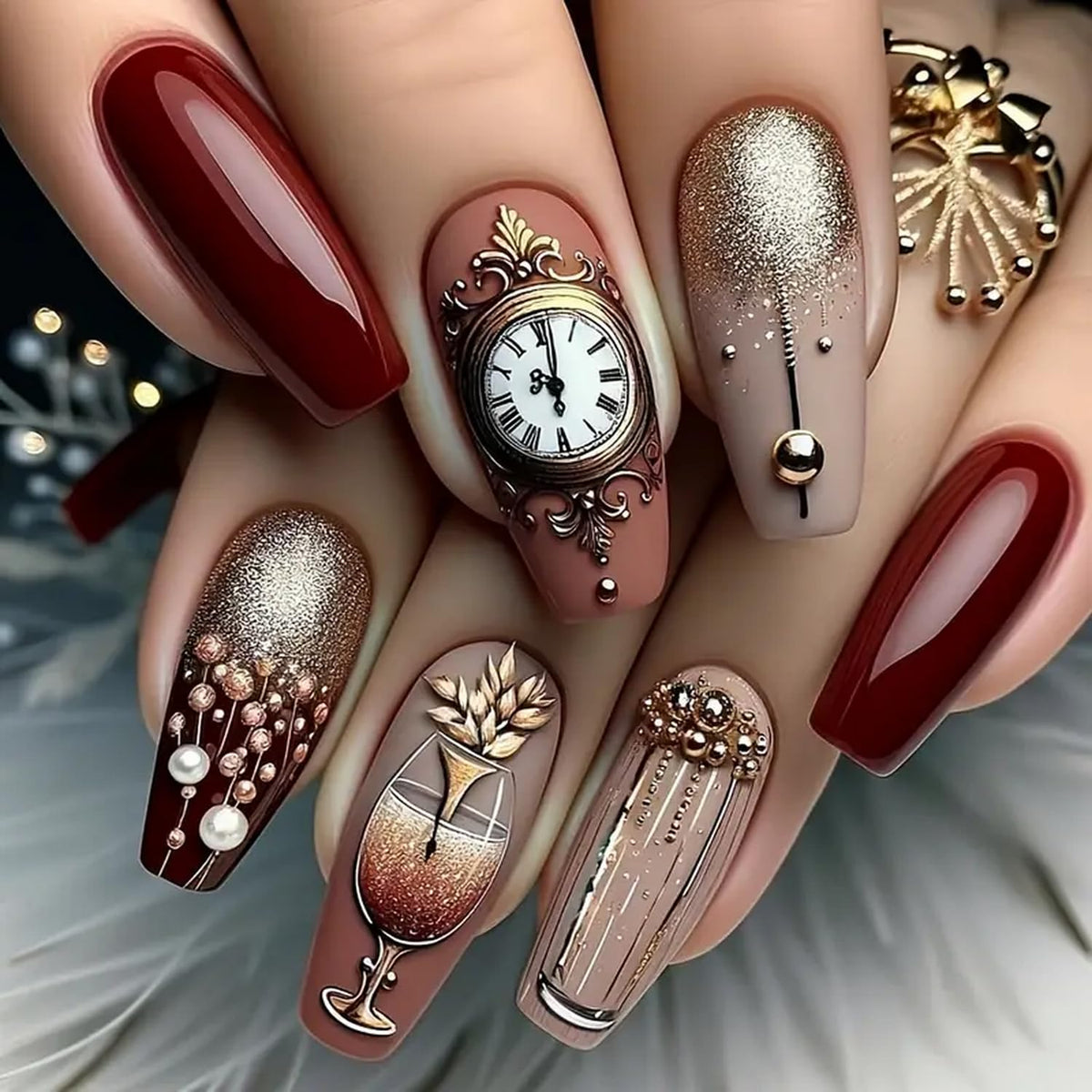 Floral Press-On Fake Nails Set for Elegant Manicure Styles