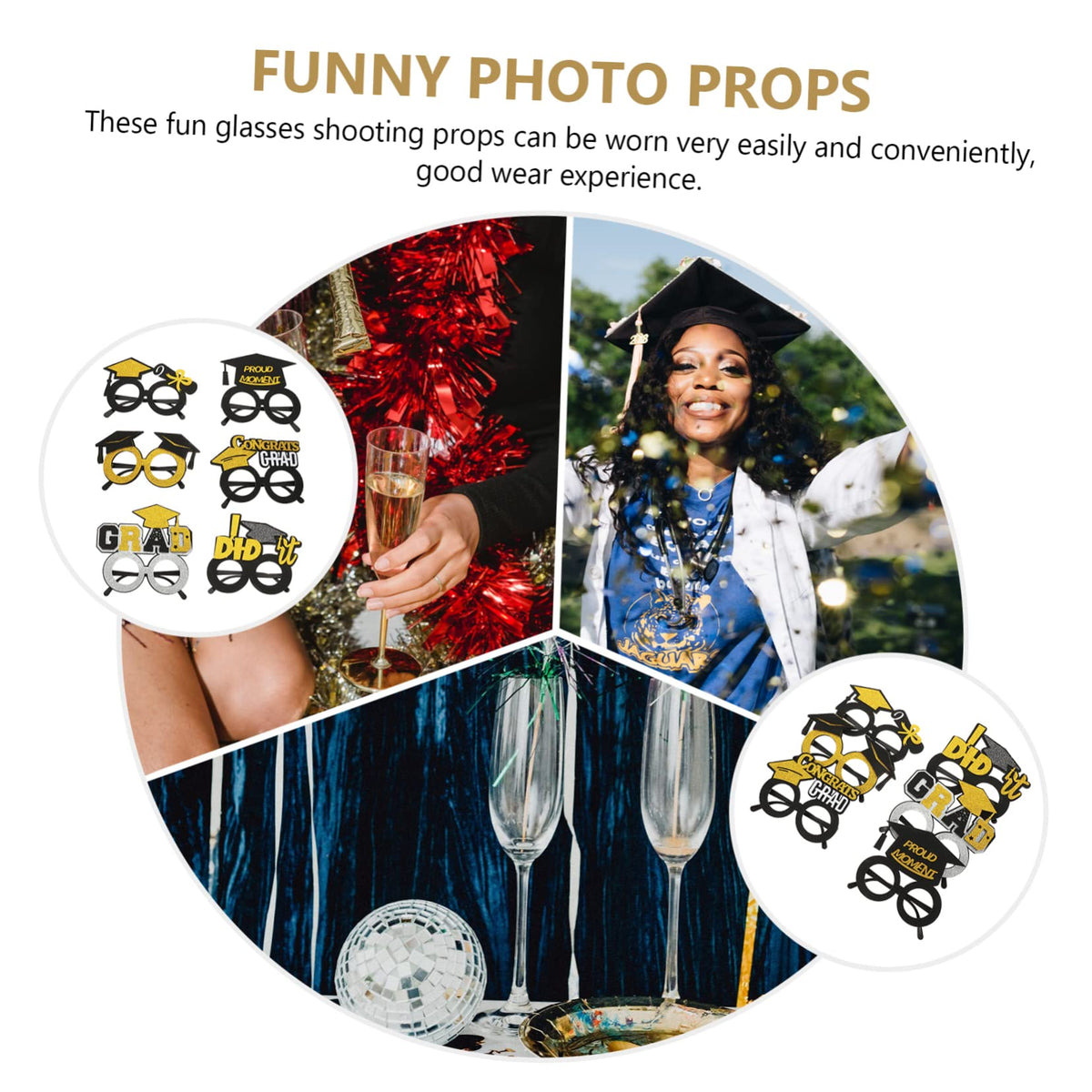 TOPPERFUN 6pcs Graduation Cap Glasses Fun Photo Props for Graduation Parties Great for Classmates and Celebrations Wearable Eyewear for Memorable Moments