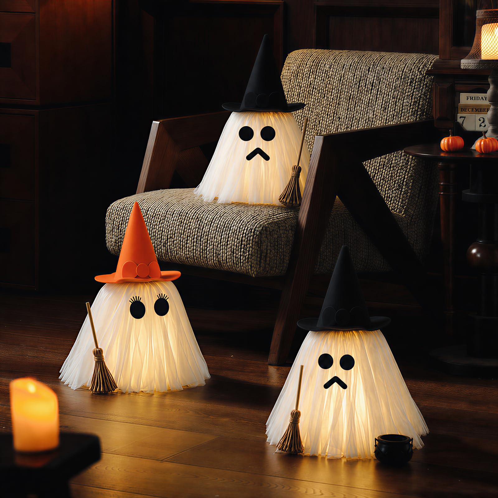 2-Piece Light-Up Halloween Ghosts with Witch Hats