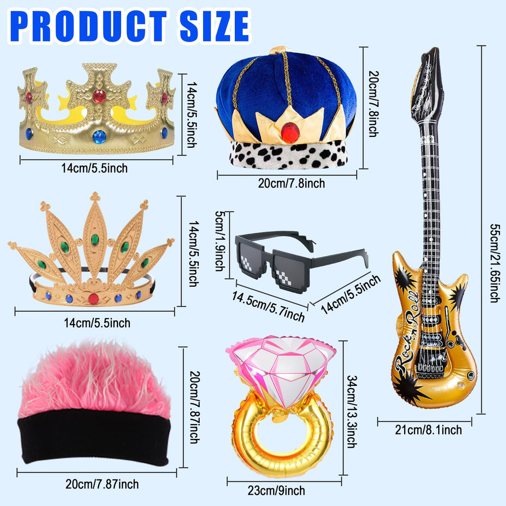 Bulk Opulent Photo Booth Props Set for Adult, Novelty Funny Hats and Glasses, Colorful Wig, Inflatable, Phtot Booth Props Kit for Graduation, Wedding, Birthday, Bachelorette and All Occasions