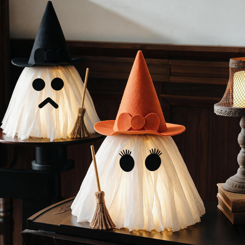 2-Piece Light-Up Halloween Ghosts with Witch Hats
