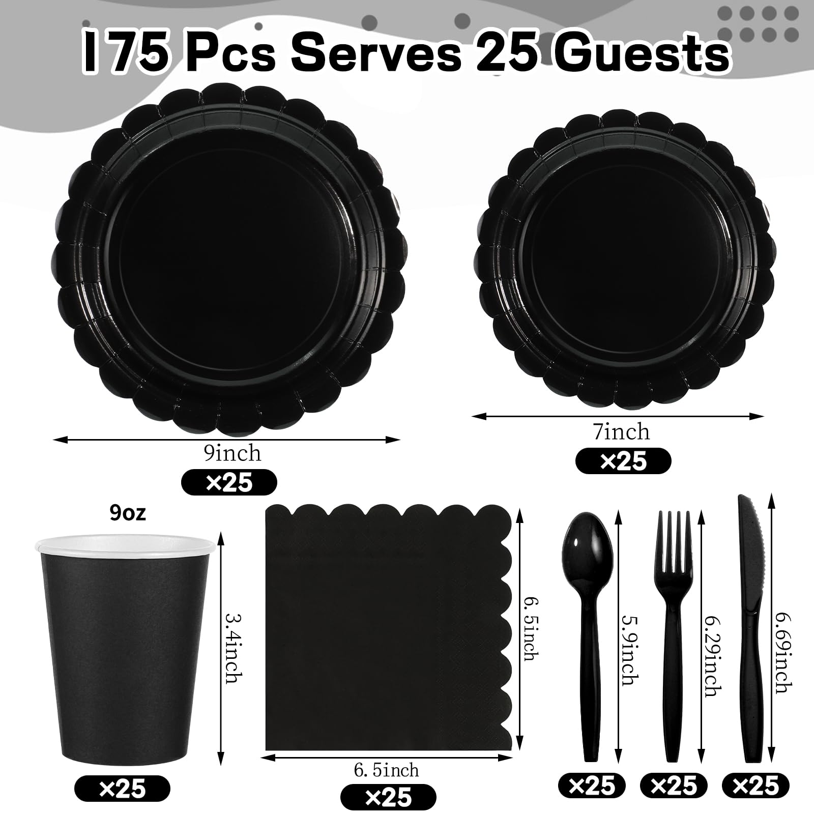 Xiangqu Paper Plates and Napkins,25/50 Guest Party Supplies Include Scalloped Plates Paper Napkins Cups Plastic Spoons Forks Knives for Baby Shower, Wedding, Birthday