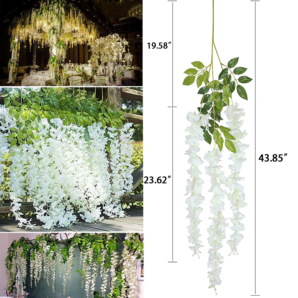 WEISPARK Fake Hanging Flowers - 12 Pieces 3.75 Feet/Piece Artificial Wisteria Vine Ratta Hanging Garland Silk Flowers for Home Party Wedding Decor